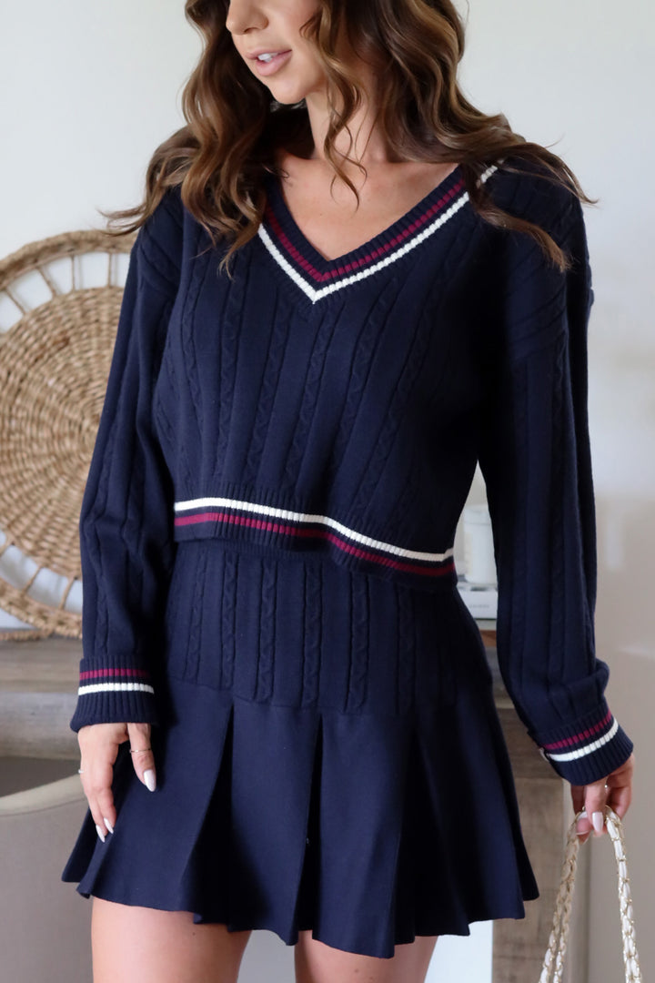 Julie Varsity Knit Set - Navy