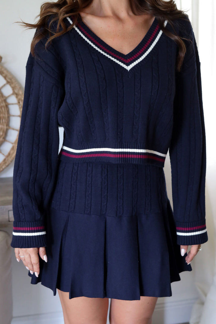 Julie Varsity Knit Set - Navy