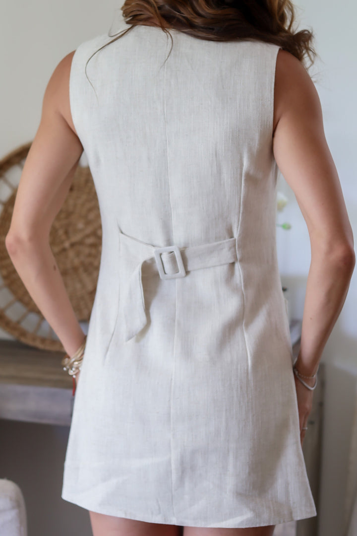 Naty Linen Mini Dress- Oatmeal