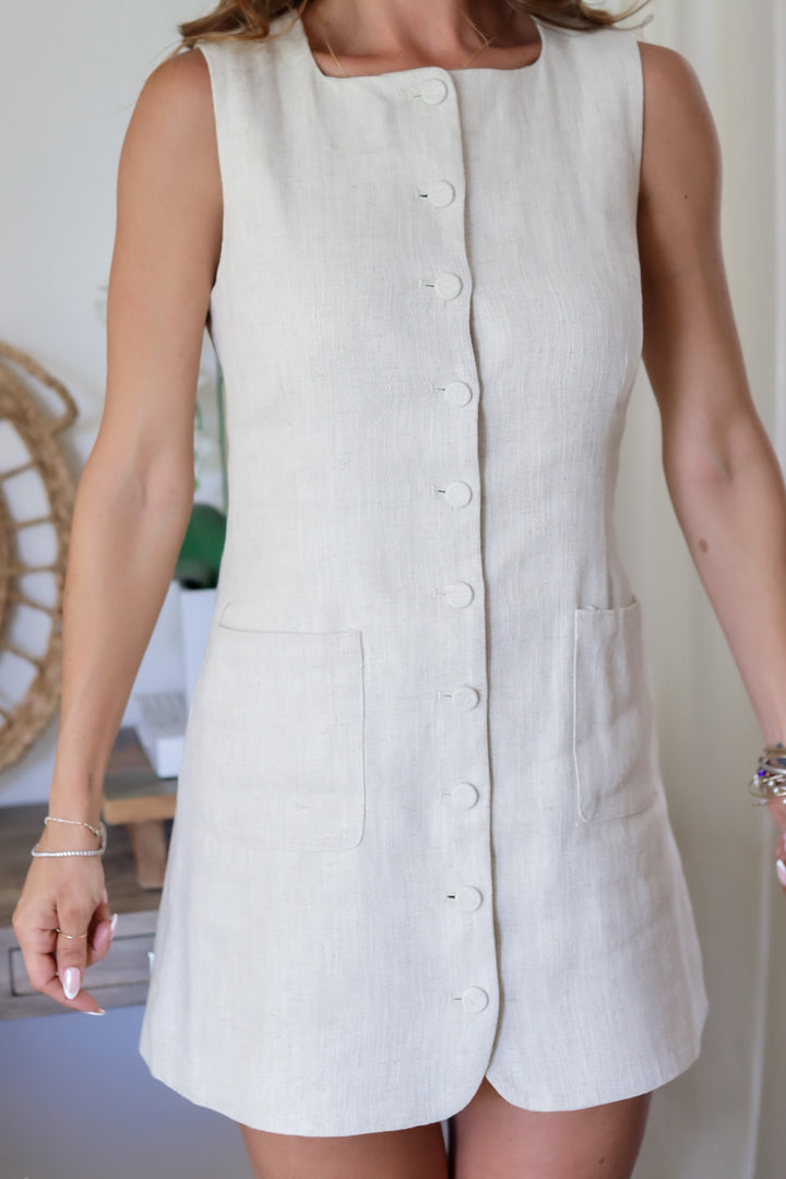 Naty Linen Mini Dress- Oatmeal