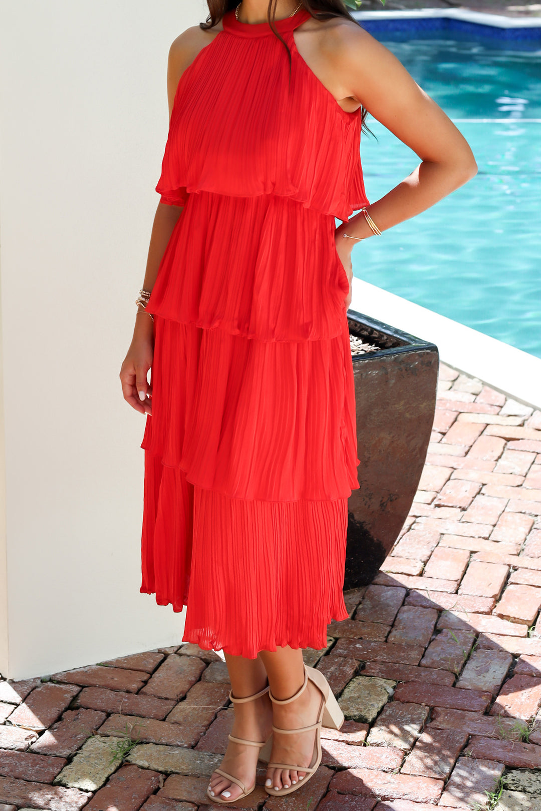 The Bella Tiered Dress-Red