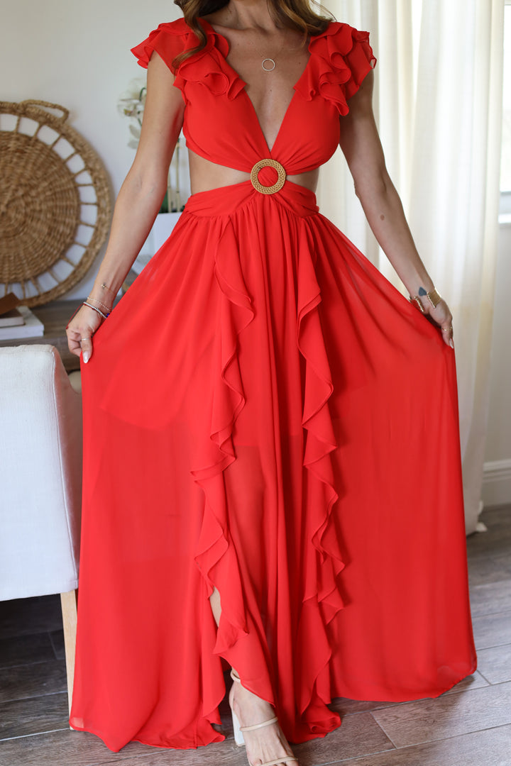 Cordelia Ruffle Maxi- Red