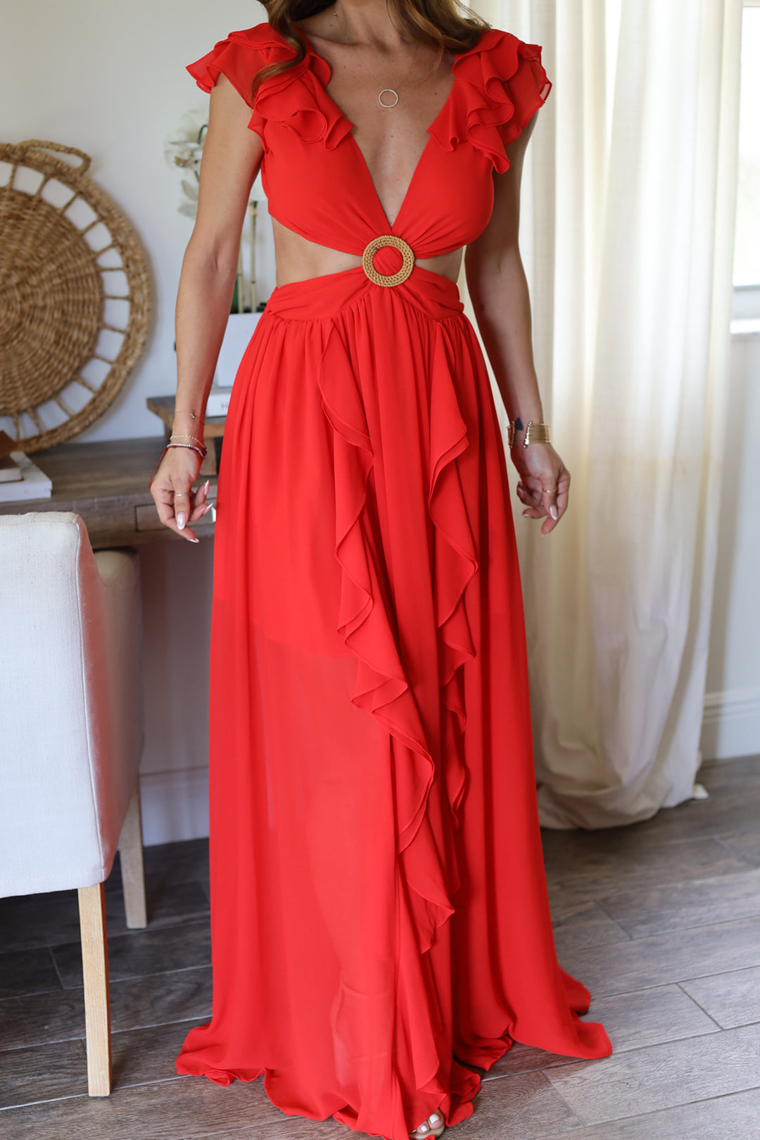 Cordelia Ruffle Maxi- Red