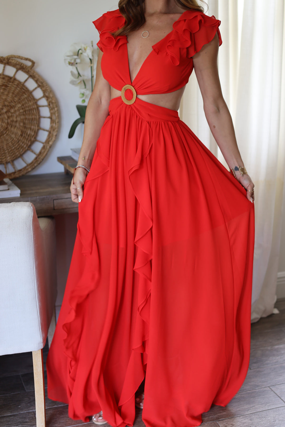 Cordelia Ruffle Maxi- Red