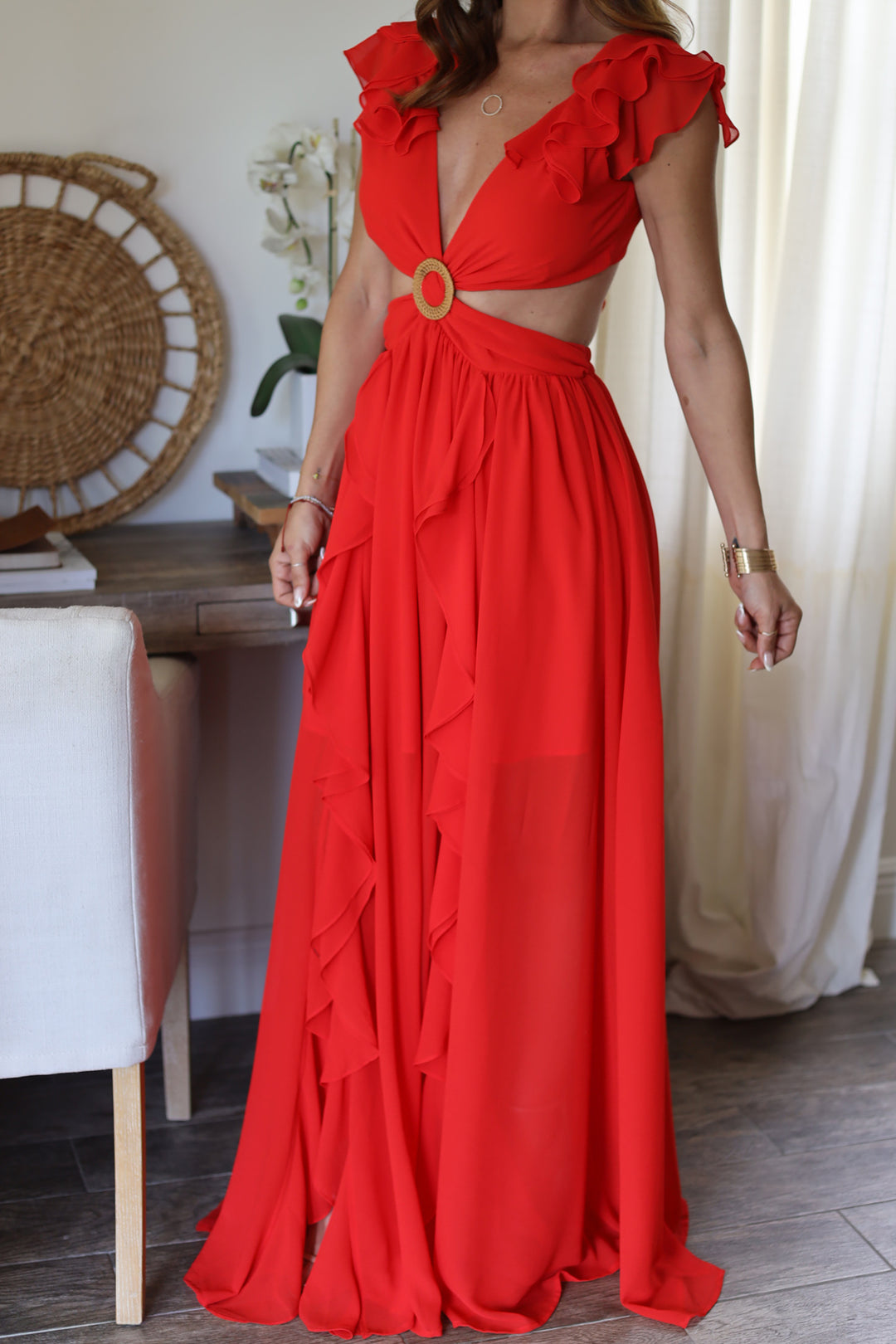 Cordelia Ruffle Maxi- Red