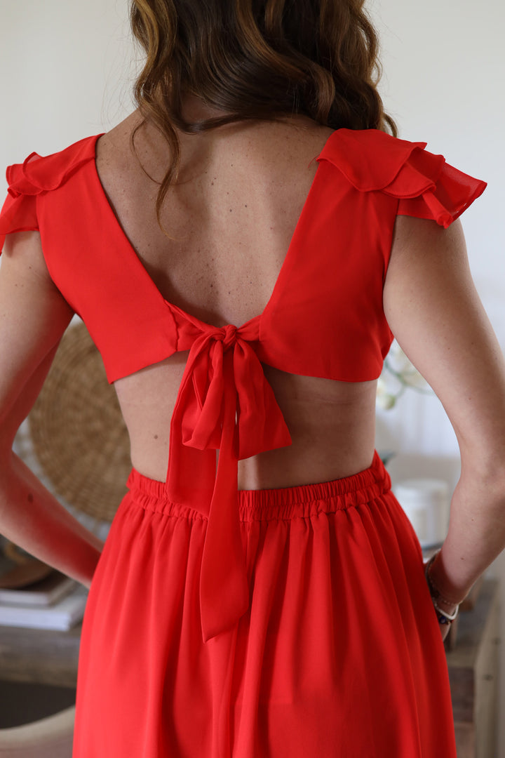 Cordelia Ruffle Maxi- Red