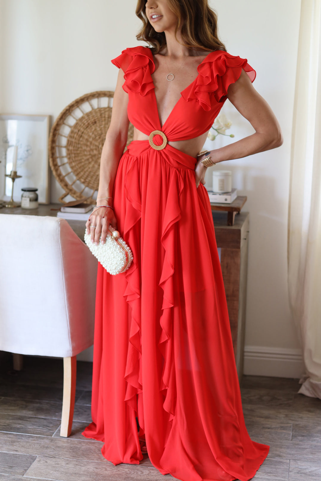 Cordelia Ruffle Maxi- Red