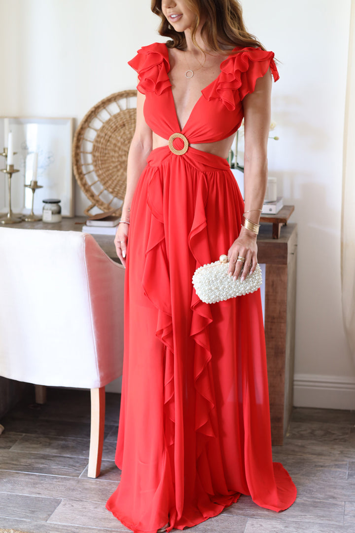 Cordelia Ruffle Maxi- Red