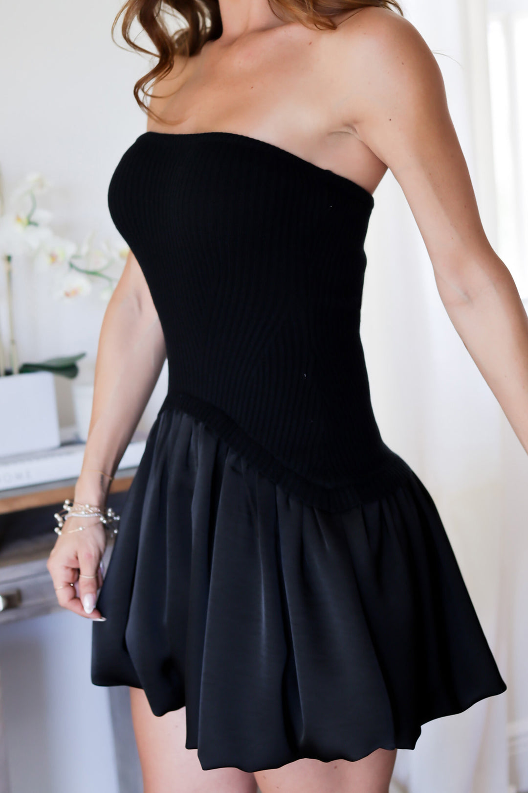 Kim Strapless Mini Dress- Black