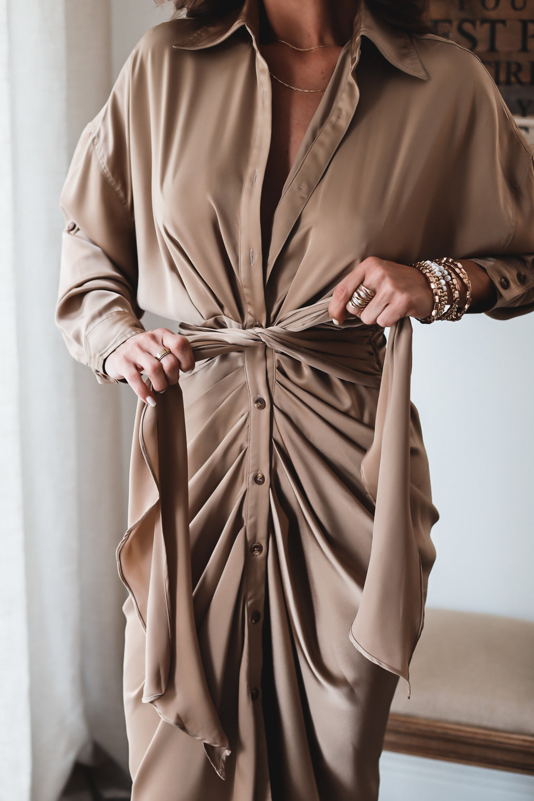 The Naomi Satin Tie Dress- Burgundy