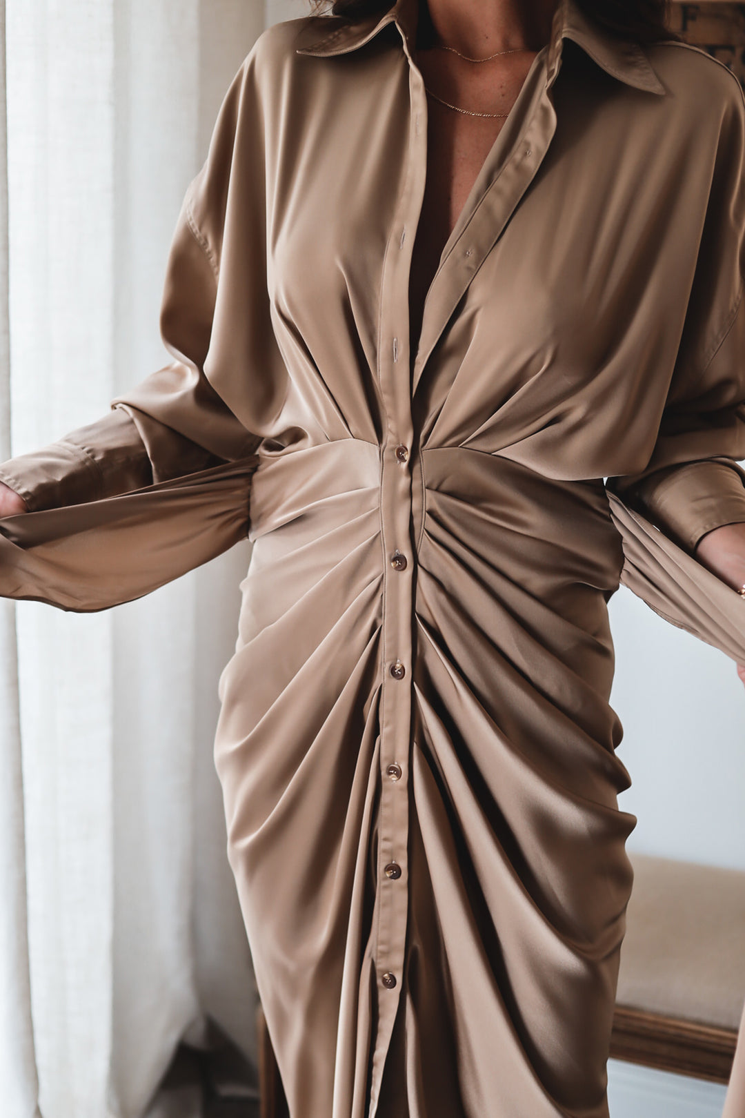 The Naomi Satin Tie Dress- Burgundy