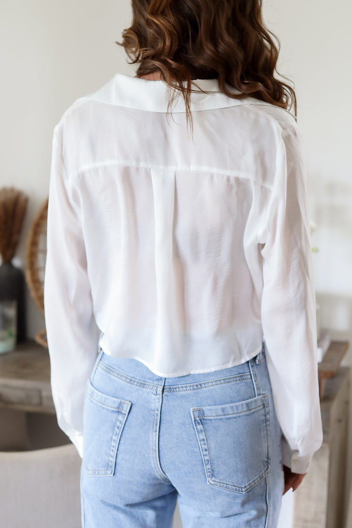 The Ari Satin Cropped Blouse- White