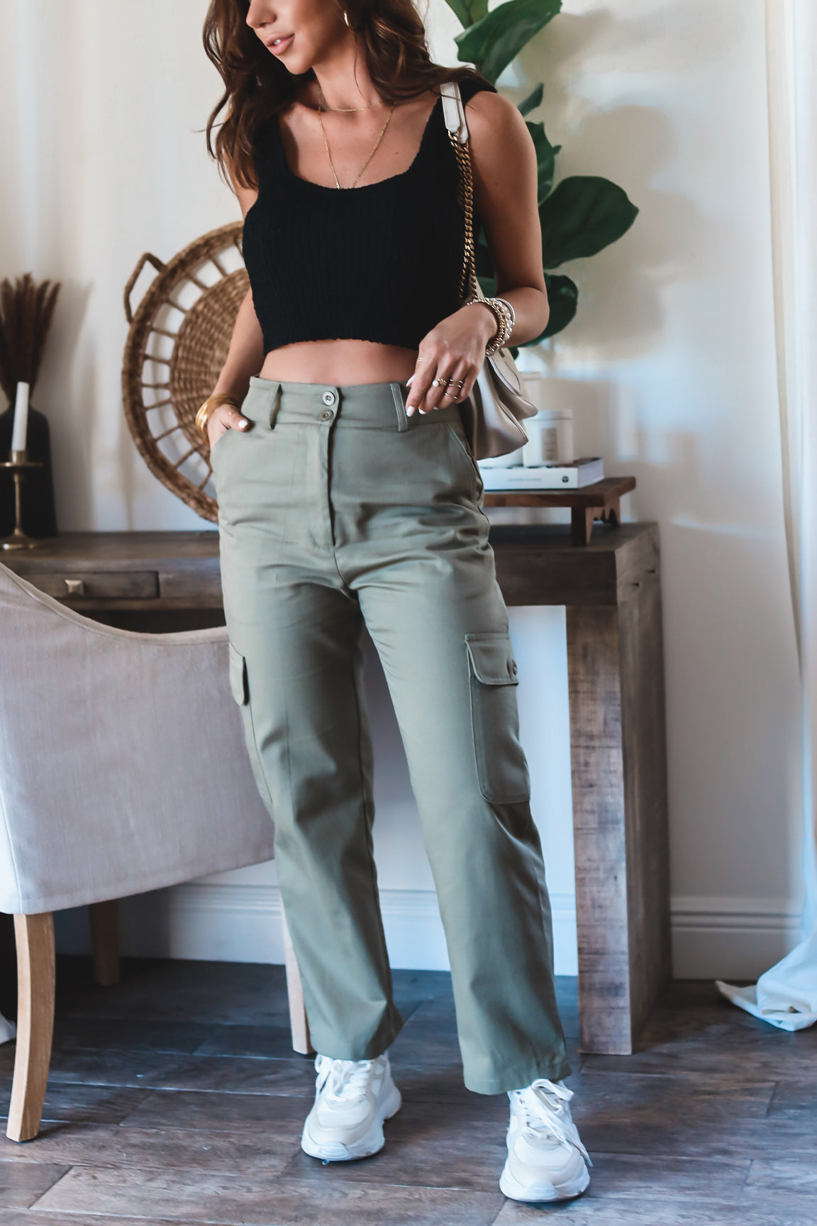 Green Cargo Pants, Strapless Top. - The Hunter Collector