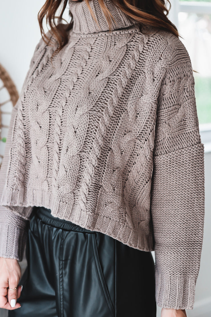 Kinsley Cable Cropped Knit-Coco Brown - FINAL SALE