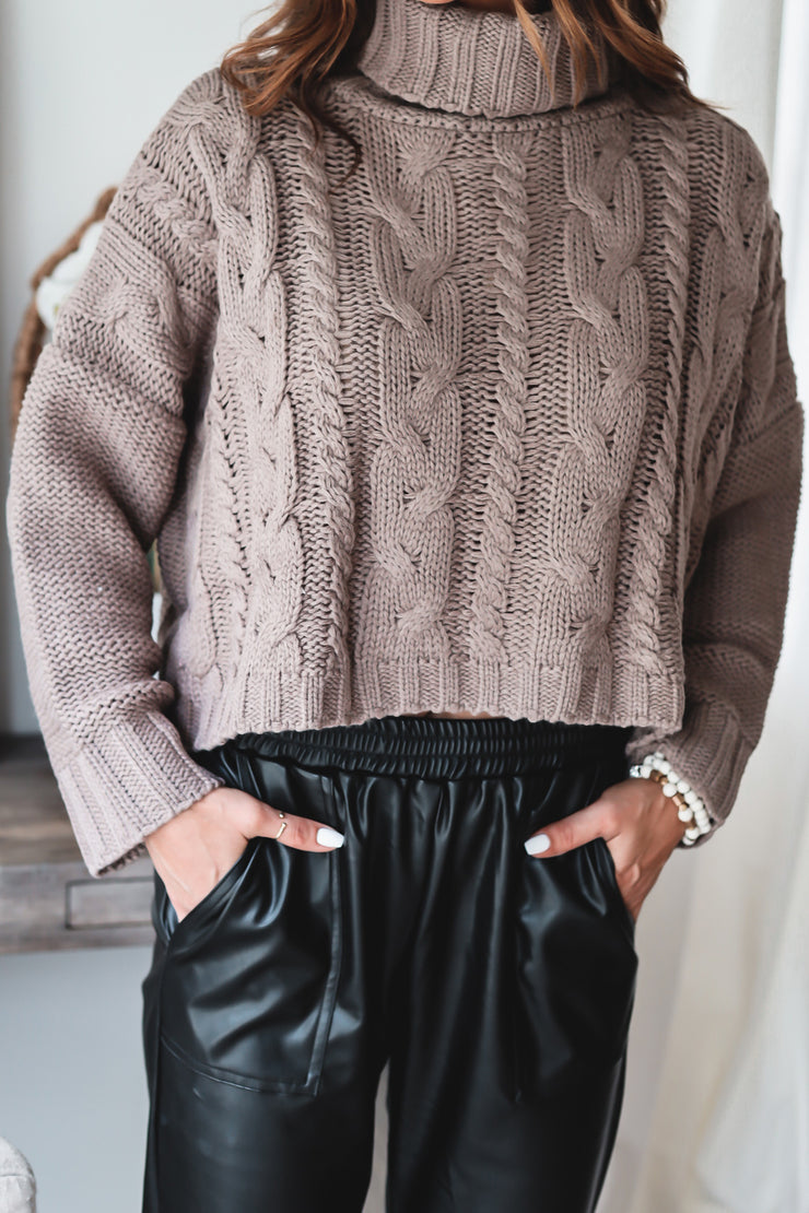 Kinsley Cable Cropped Knit-Coco Brown - FINAL SALE
