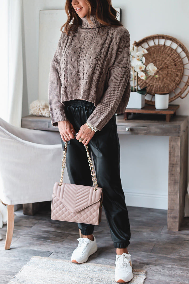 Kinsley Cable Cropped Knit-Coco Brown - FINAL SALE