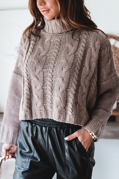 Kinsley Cable Cropped Knit-Coco Brown - FINAL SALE