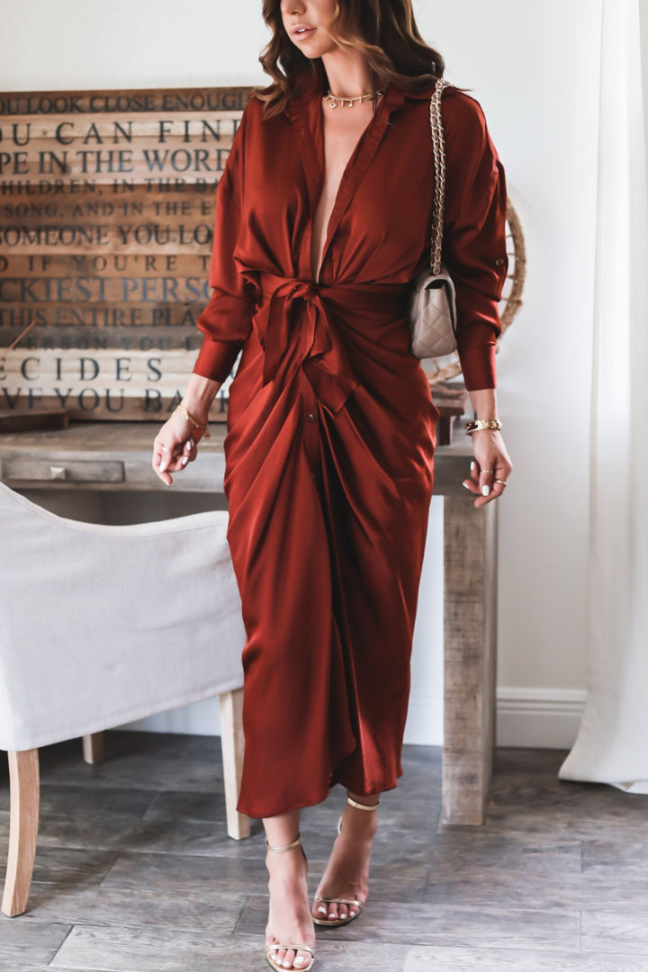 The Naomi Satin Tie Dress- Burgundy