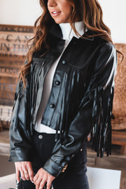 Mason Fringe Faux Leather Jacket-FINAL SALE