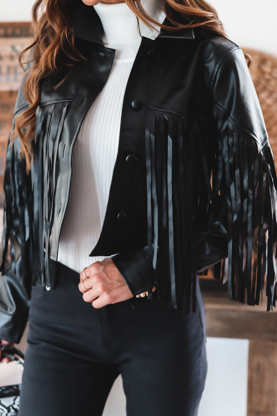 Straight Shooter Faux Leather Fringe Jacket