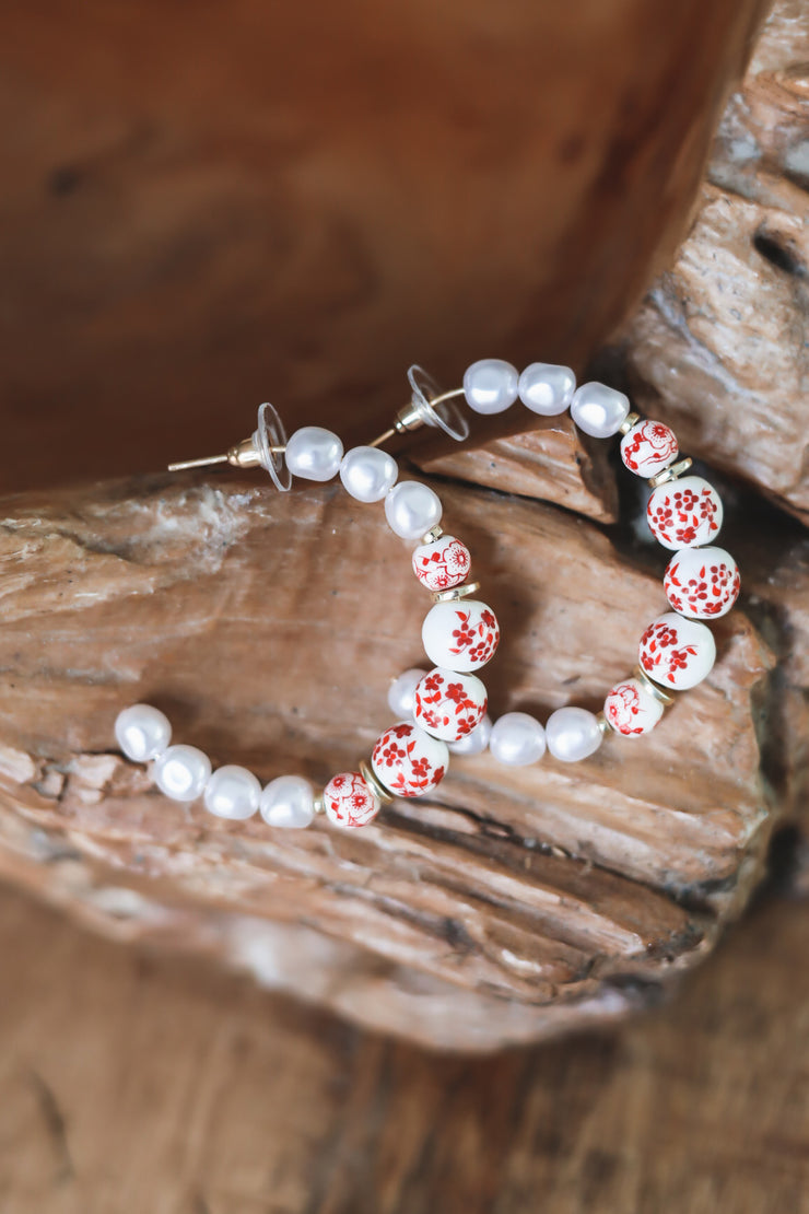 Floral Pearl Hoops