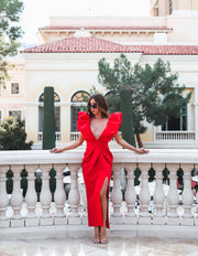 Alexandra Deep V Dress - Red