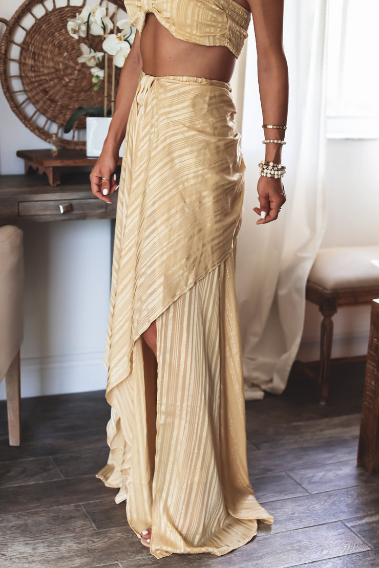 The Mila Metallic  Crop + Maxi Skirt Set