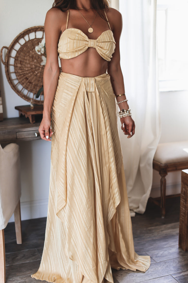 The Mila Metallic  Crop + Maxi Skirt Set